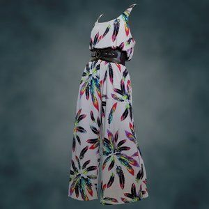 Multicolored, feather print Romper – Brand & size unknown, Guesstimate: 6 or 8